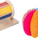 Montessori Baby Toys Play Kit Montessori Mirror Peekaboo Knob Puzzle, Medium Spinning Drum and Rainbow Fabric Ball Kit Toys for6-12Months Toddlers (Play Kit 3)