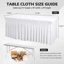 Wish Care 8 Pack White Spandex Table Clothes for 6 Foot Rectangle Tables, 6FT Wrinkle Free Fitted Tablecloths Ruffles Design Table Cloth for Party, Banquet, Wedding and Events