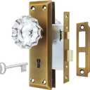 Upgraded Mortise Lock Set for Interior Door, Antique Brass Crystal Glass Door Knobs with Lock and Skeleton Key, Old Style Door Knobs Reversible for Left & Right Handed Door