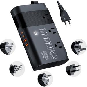 DOACE 220v to 110v Voltage Converter for European Travel: Max 500W Pure Sine Wave Voltage Converter US to Europe - 220 to 110 International Power Adapter Plug Combo Step Down Transformer Black