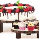 Roowest 2 Sets Wood Cake Stand, 9'' and 10'' Rustic Wooden Slice Boards Round Cake Holder for Party Wedding Birthday Event Farmhouse Dining Room Table Decor Centerpieces Home Decorations