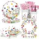 168Pcs Wildflower Party Supplies Wildflower Plates and Napkins Cups Disposable Tableware for Girls Baby Shower Birthday Spring Summer Floral Wedding Tea Party Decorations, Serves 24 Guests