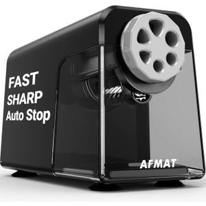 Electric Pencil Sharpener Heavy Duty, 6 Holes, Auto Stop AFMAT Pencil Sharpeners for School, Classroom Electric Sharpener for 6-11mm Pencils, 7000 Sharpening Times, Do not Eat up Colored Pencils (Black)