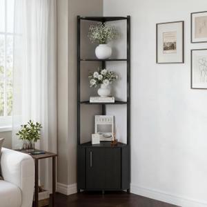 MilleLoom 5-Tier Corner Shelf Stand, 58Tall Metal Frame Narrow Bookshelf with Storage Rack, Easy Assembly Display Shelf for Wall Corner, Bedroom, Living Room, Black