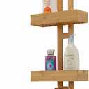 Basicwise Bamboo Shower Hanging Caddy 2-Tier Shelf Organizer with Hook for Shampoo Conditioner Body Wash Soap Loofah & Accessories Natural Wood Rack for Bathroom Storage Organization & Spa Décor