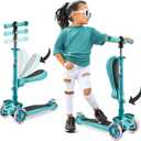 Hurtle 3-Wheeled Scooter for Kids - Wheel LED Lights, Adjustable Lean-to-Steer Handlebar, and Foldable Seat - Sit or Stand Ride with Brake for Boys and Girls Ages 1-14 Years Old (Teal)