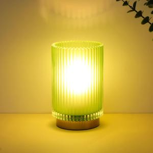 Mirasium Battery Operated Lamp, Cordless Table Lamp with Timer, Desk Bedside Lamps with LED Warm Light, Glass Small Table Lamp for Bedroom, Bathroom, Living Room, Home Decor  Green