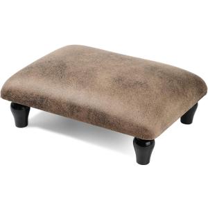 Small Foot Stool Ottoman with Stable Wood Legs Upholstered Footstool Padded Foot Rest Step Stool for High Beds Seat Chair Couch Sofa Patio Bedroom Living Room Office (5.9" H-Shallow Brown)
