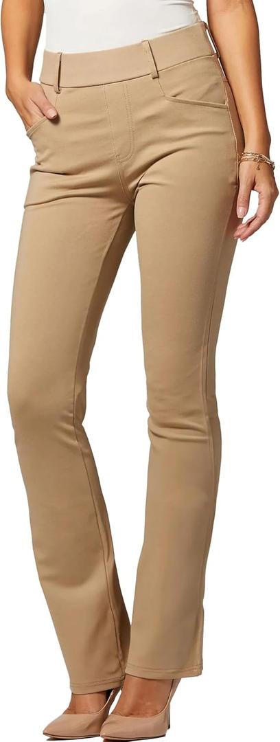 Stretch Slacks for Women - Wear to Work - Tummy Control Waistband - Bootcut Dress Pants with Pockets (X-Large, Beige Nude)