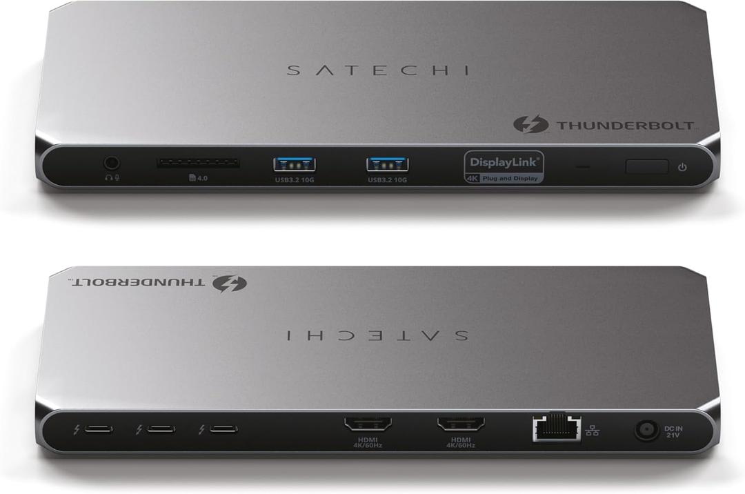 Satechi Thunderbolt 4 Dock 100W Charging, Dual Monitor HDMI 4K/60Hz, 40Gbps Data Transfer, 2 USB-A 3.2, Ethernet, Thunderbolt 4 Dock for MacBook Air/Pro M5, Mac/Windows, DisplayLink Software Required