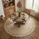 GarveeHome Round Area Rugs 6ft for Bedroom, Solid Jute Washable Circle Rug Soft Non Slip Floral Print Floor Mat Tan Leaves Carpet Indoor Thin Rug for Living Room Dining Room Playroom Nursery