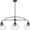Farmhouse Kitchen Island Lighting, Black 3-Light Island Light for Kitchen, Adjustable Dining Room Light Fixture Over Table, Linear Chandelier Pendant Lighting with Clear Glass for Living Room Sink