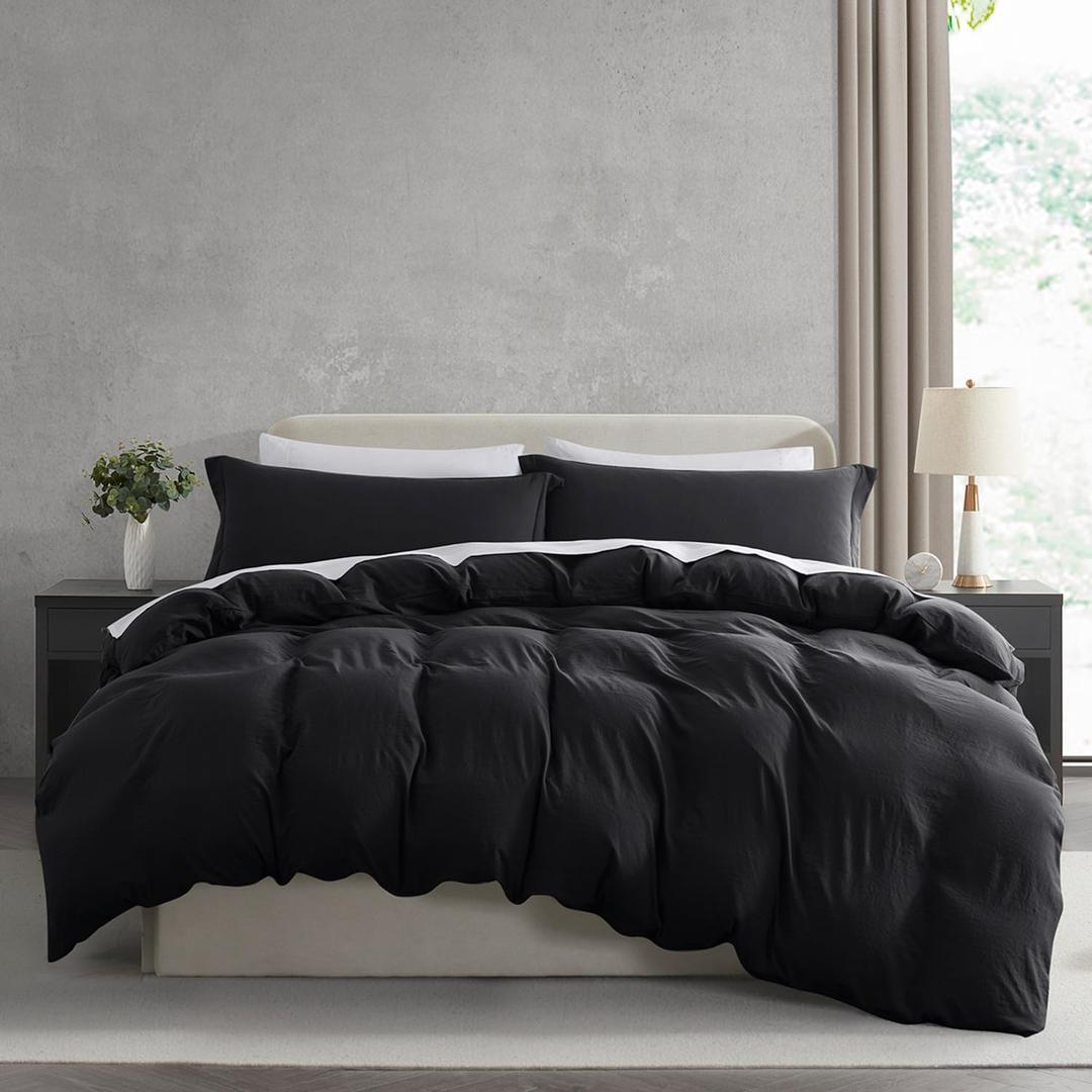 Nestl Black Duvet Cover Queen Size - Soft Prewashed Queen Duvet Cover Set, 3 Piece, with Zipper Closure, 1 Duvet Cover 90x90 inches and 2 Pillow Shams (Black (No Comforter))