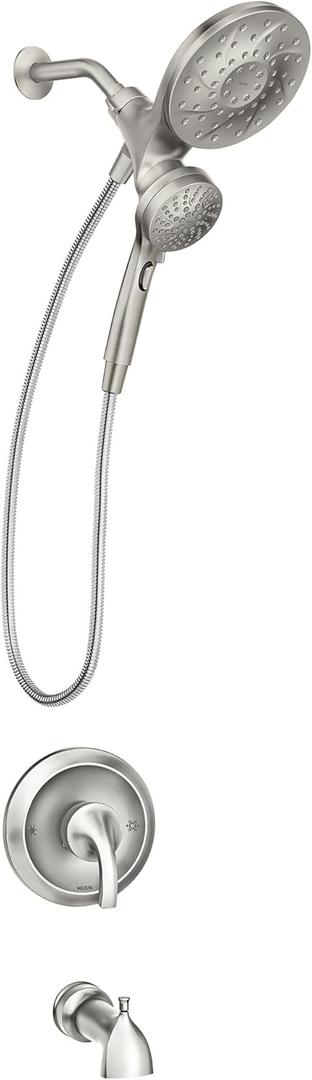 Moen 82304SRN Engage Multi-Function Handshower and Rainfall Shower Head Trim Combo with Handle, Tub Spout, Metal Hose and Valve, Brushed Nickel