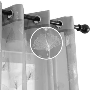 youleyar Silver Foil Print Voile Sheer Curtains, Leaves Grommet Top Window Drapes 108 Inches Long, Luxury Metallic Bronzing Treatment Panels for Home Window Decoration, 2 Panels(Grey,52W x 108L)