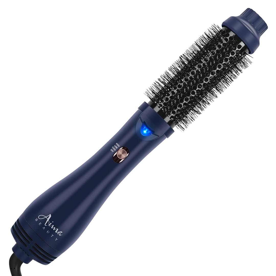 Hair Dryer Brush, Aima Beauty 4-in-1 Upgrade Hot Air Straightener Curler Function for Women, Hair Styling Tools, Prussian Blue-Round