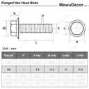 M6 x 25mm Flanged Hex Head Bolts Flange Hexagon Screws, 304 Stainless Steel 18-8, Plain Finish, 25 PCS