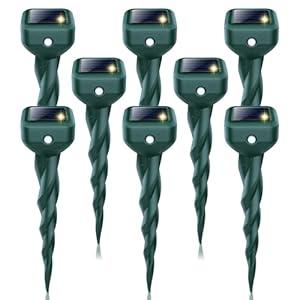 Mole Repellent Solar Powered, 8 Pack Snake & Skunk Repellent for Yard, IP 65 Waterproof Ultrasonic Deterrent Stakes, Get Rid for Rabbit, Gopher, Vole, Chipmunk, Deer, Groundhog for Lawns Garden