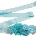 Lauthen.S Sash Belt with Flowers Pearls Rhinestone for Wedding Bride/Baby Shower Dress (Blue)