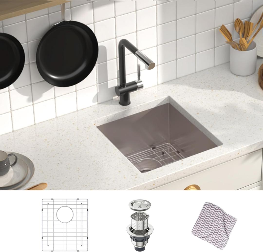 MENSARJOR Undermount Kitchen Sink, 304 Stainless Steel Round Corner Single Bowl Deep Kitchen Sinks, 10-inch Deep Large Bar Sink, 17"X19"Inch