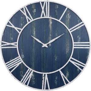 Rustic Large Decorative Wall Clock with White Metal Frame & Navy Blue Wood (30-inch)