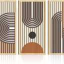 IARTTOP Mid century Modern Decor 16x32 Inch Large Boho Wood Wall Art Abstract Wooden Wall Decor Minimalist Bohemian Orange Artwork for Living Room Bedroom Office Set of 3 (brown and orange)