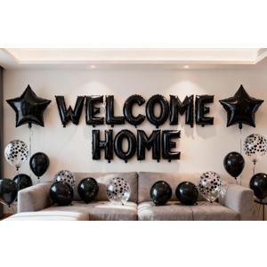 Welcome Home Party Balloon Banner Star Confetti Balloons for Reunion Army Military Deployment Return House Warming Homecoming Party Decorations (Black)