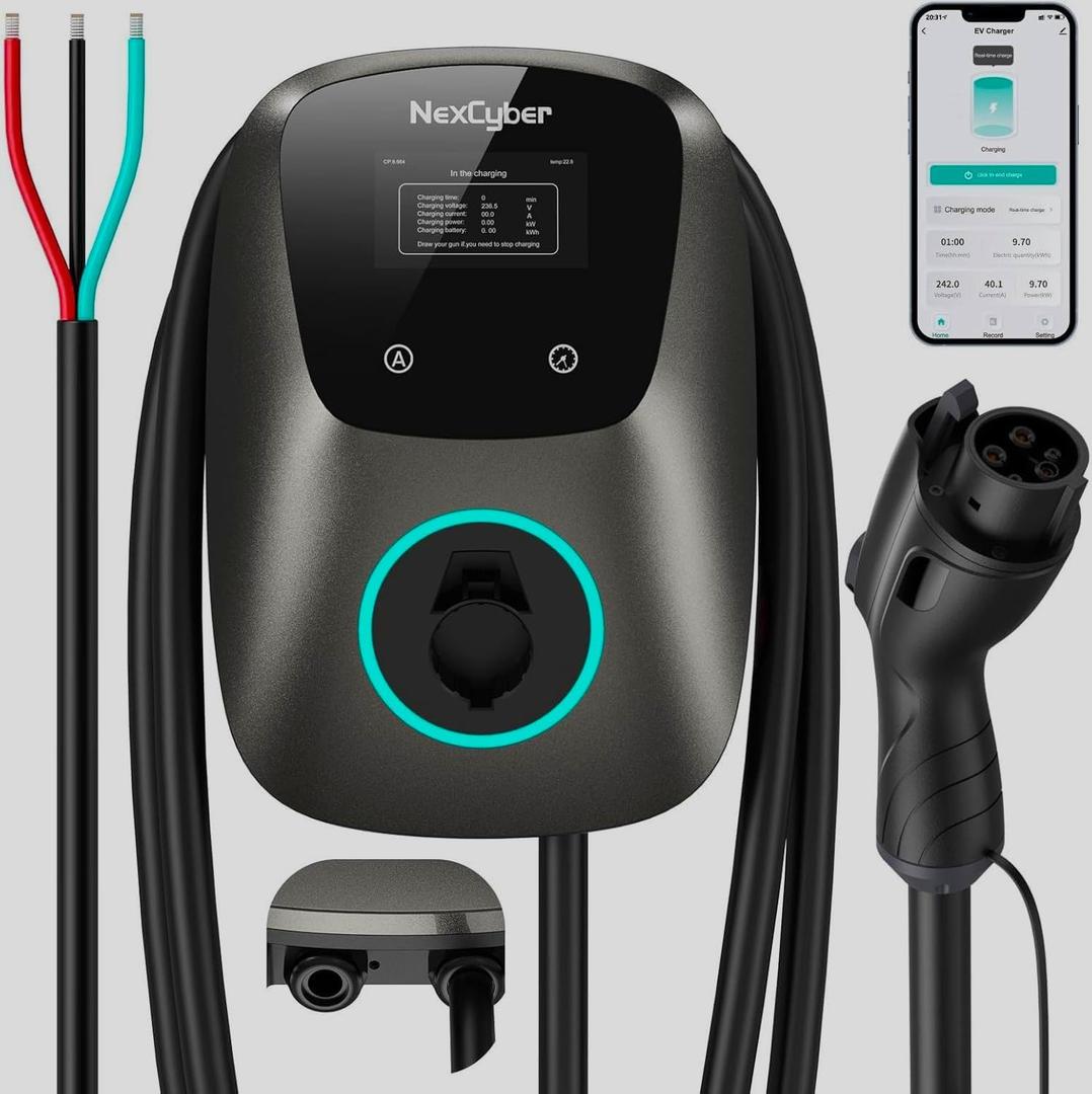 Level 2 Electric Vehicle (EV) Charger Hardwired, 48 amp/11.5kW EVSE w/ J1772 Connector, 240V NEMA 14-50p Plug Electric Car Charger, APP Start/Plug and Play for Home Level 2