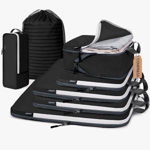 CherryNow Compression Packing Cubes, Packing Cubes Compression, Travel Essentials, Travel Organizer for Shoes, Clothing, Grey