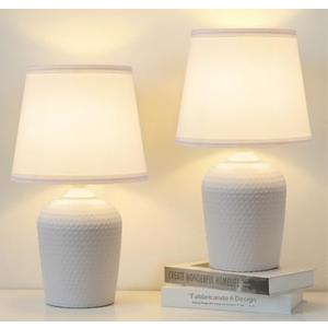 Sucolite 16'' Table Lamps Set of 2, Bedside Nightstand Lamps for Bedroom Kid’s Room, Cute Desk Lamps with Studded Texture Base for Reading Nursery Living Room Office, White