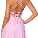 Tennis Dress for Women Backless Lace Up Workout Dress with Built-in Bras & Shorts Exercise Athletic Golf Dresses for Women (Small, Pink)