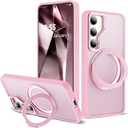 Compatible with Samsung Galaxy S24 Plus Case with 360Rotatable Magnetic Ring Stand Compatible with Mag-Safe Military Protection Matte Translucent Phone Case for Galaxy S24+,Pink