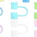 6 Pieces Silicone Straw Cover Set Reusable Drinking Straw Toppers Compatible with 6-8mm Straws Perfect for Traveling, Picnicking, Fitness, Party Decoration and Protection