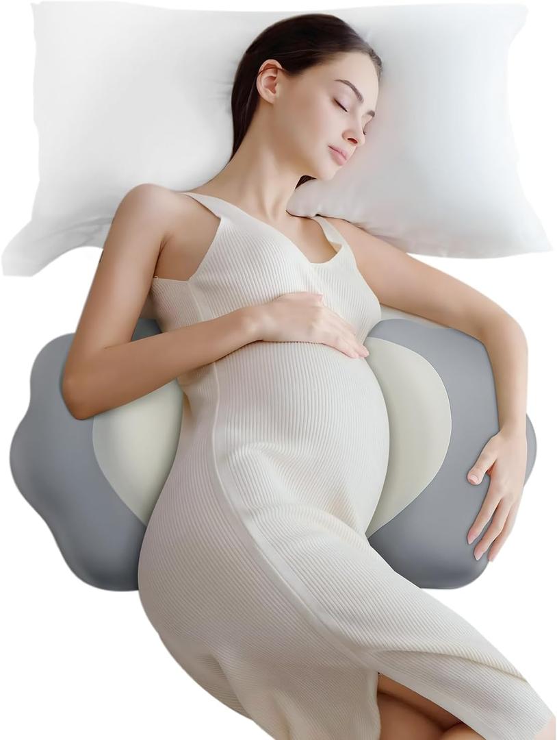Pregnancy Pillow Cooling for Sleeping, Detachable and Adjustable Double-Sided Support Maternity Pillow Skin-Friendly for Pregnant Women Back, HIPS, Legs(30Slope Design Verified by Expectant Mothers)