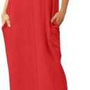 ReachMe Womens Linen Maxi Dress Loungewear Spaghetti Strap Long Dresses Square Neck Sleeveless Backless Dress with Slit Small, Red