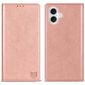 ZZXX for iPhone 17e/16e Wallet Case with [RFID Blocking] Card Slot Stand Strong Magnetic Leather Flip Fold Protective Phone Case for iPhone 17e/16e Case Wallet(Rose Gold-6.1 inch)