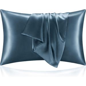 BEDELITE Satin Pillowcase for Hair and Skin, Super Soft and Cooling Similar to Silk Pillow Cases 2 Pack with Envelope Closure, Gift for Women Men(20"x26" Standard Size, Bluesteel)