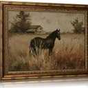 Vintage Gold Framed Horse Canvas Wall Art, Retro Rustic Farmhouse Animal Painting Picture Wall Decor, French Country Pastoral Landscape Equestrian Poster Print Artwork, for Home Living Bedroom,, 24"L x 16"W