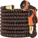 Golden Garden 100ft Orange Expandable Garden Hose: Flexible Water Hose with 10 Function Spray Nozzle and Hose Storage Bag, Heavy Duty Hose with Solid Brass Fittings, Premium Quality, Save Water