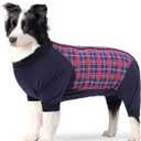 Dog Recovery Suit, Abdominal Wound After Surgery Wear, Anti Licking Bodysuit with Zipper, E-Collar & Cone Alternatives, Plaid Dog Spay Surgical Onesie Prevent Shedding (3XL, Red)
