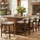 Christopher Knight Home Arden Indoor Wooden Counter Stool Set of 4, Upholstered Seat with Foam Cushion, Kitchen Bar Stools with Rubberwood Frame and Footrest for Dining Island, Beige + Walnut, 21.75 x 19.5 x 33