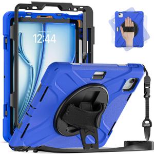 BRAECN for iPad Air 11 Inch M3/M2 (6th Gen) Case 2025/2024,iPad Air 5th /4th Gen 10.9 Heavy Duty Case with Pencil Holder, Hand Strap, Kickstand, Shoulder Strap for iPad Pro 11 -Blue