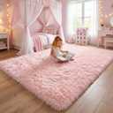 Amdrebio Pink Area Rug 6x9 for Girls Bedroom, Large Shag Fluffy Rugs for Living Room Decor, Cute Fuzzy Furry Carpet for Kids, Baby, Teen, Classroom, Nursery, Soft Plush Floor Rug for Playroom, Office
