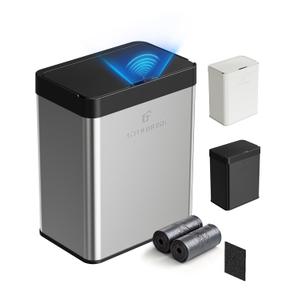 13 Gallon Touchless Automatic Trash Can, Slim Motion Sensor Kitchen Garbage Can, Stainless Steel, Soft Close Lid, Fingerprint Resistant, Hands-Free, for Kitchen Apartment Office, Silver
