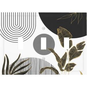 Black Mid Century Boho Chic Leaf 3 Gang Electrical Outlet Light Switch Cover Decorative Triple Toggle Wall Plate Electric Faceplate Switch Face Plate
