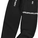 Hilinker Girls Cargo Pants Loose Hip Hop Dance Pants Elastic Waist Letters Jogger Pants (13-14 Years, Black)