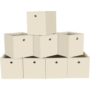 Black Fabric Storage Bins,Fabric Baskets For Organizing Shelves,11 Inch Foldable Cube Storage Bins With Handles For Home, Toys, Clothes, Bathroom, Closet Organizer,Set of 8,(Creamy-White)