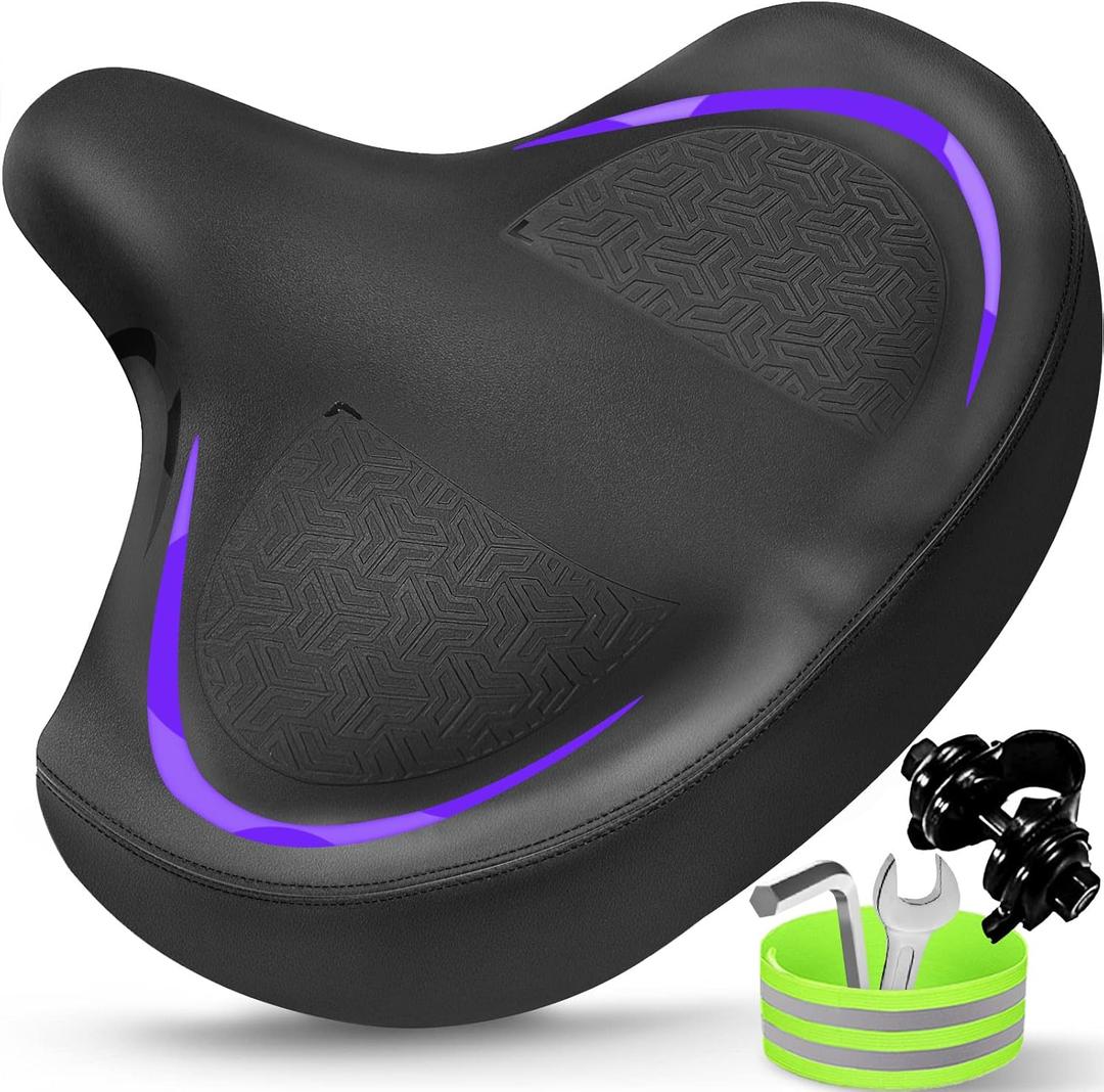 Bicycle Seat, Bike Seat for Women Men Extra Comfort Wide, Oversized Comfortable Seats Saddle for Peloton Bikes, Fit for Exercise Bikes, Electric Bikes, Mountain Bikes, Cruiser Bikes (Purple)