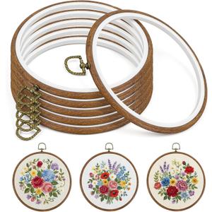 6 Pcs 7inch Embroidery Hoop, Cross Stitch Hoop Rubber Imitated Wood Circle Frame Ring for Art Craft Sewing and Christmas Ornaments