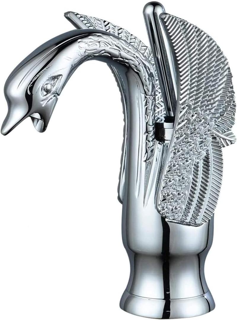 Bathroom Faucet Chrome Swan Single Handle One Hole Lavatory Vanity Sink Basin Faucets Deck Mount Commercial (Regular Version)